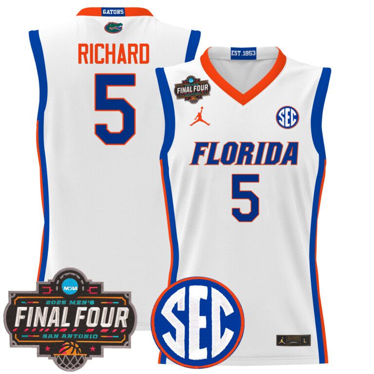 Men Florida Gators #5 Richard  white 2025 Final Four Patch NCAA Jersey